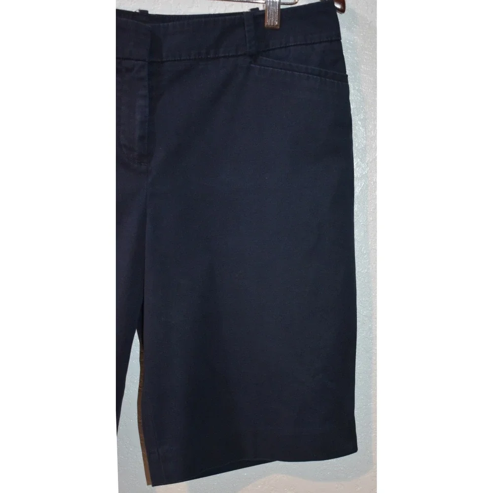 Talbots 8 Chino Shorts Stretch Cotton Knee Length Modest Navy Blue Pockets